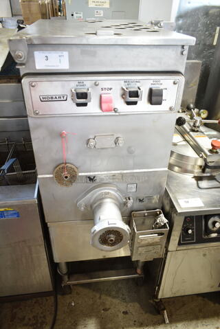 Hobart 4246 S Metal Commercial Floor Style Electric Powered Meat Mixer Grinder w/ Foot Pedal on Commercial Casters. 208 Volts, 3 Phase. 