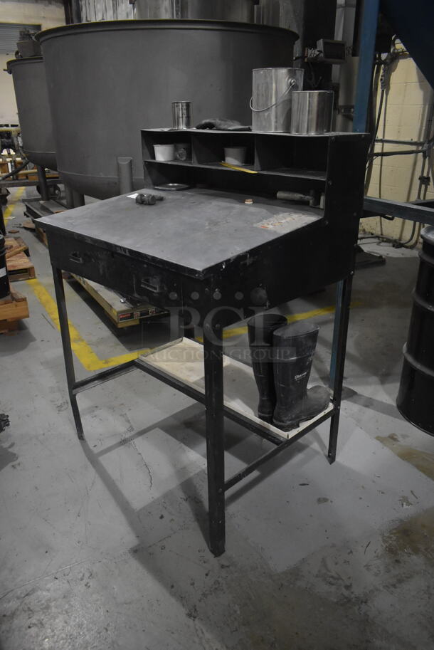 Black Metal Desk w/ Table w/ Contents. BUYER MUST REMOVE. - Image 3 of 3