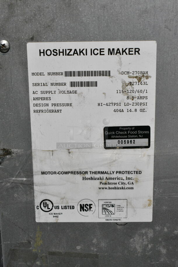 Hoshizaki DCM-270BAH Stainless Steel Commercial Ice Machine and Water Dispenser. 115-120 Volts, 1 Phase.  - Image 4 of 4