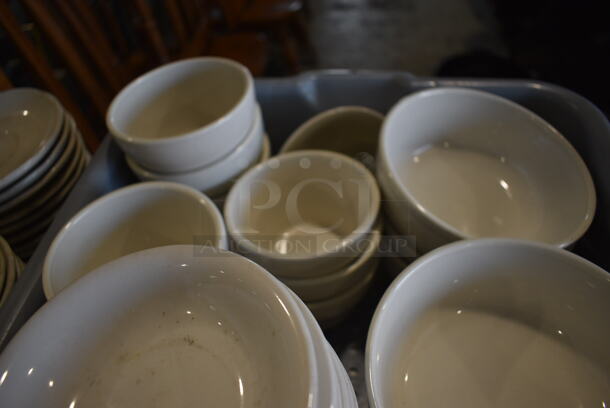 ALL ONE MONEY! Lot of White Ceramic Bowls in Gray Poly Bus Bin! - Image 5 of 5