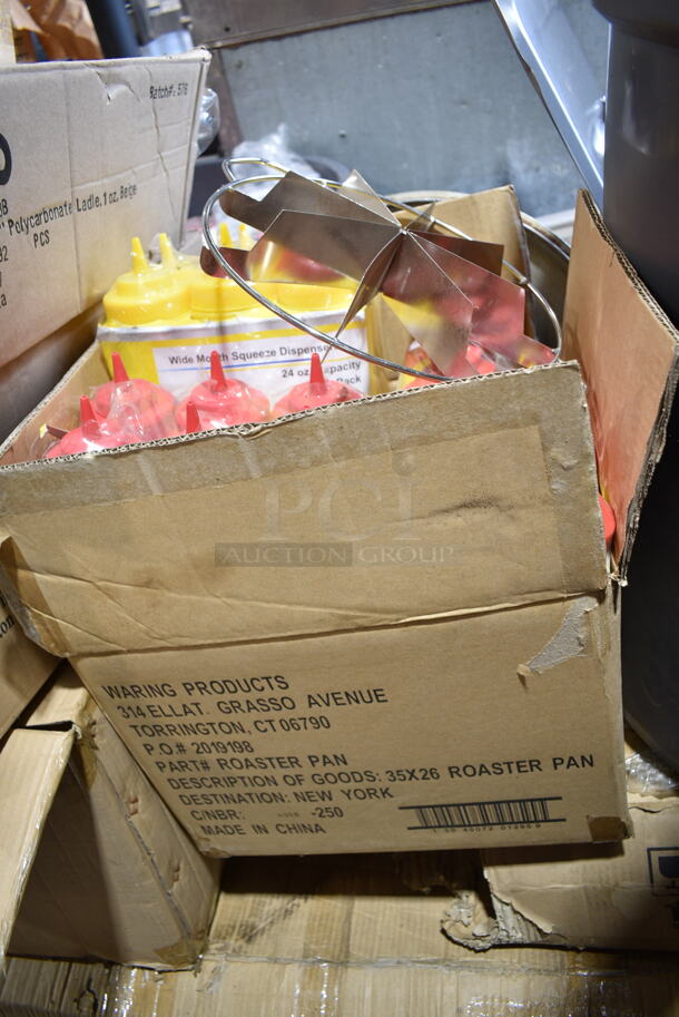 PALLET LOT OF 16 Various BRAND NEW Items/Boxes Including Gray Poly Trash Can, Poly Condiment Bottles, Winco Poly Ladles, Winco GHC-1848 Overhead Glass Rack, Waring CR25 Cork Remover, Roaster Pan, Drop In Bin Lids. 16 Times Your Bid! - Image 5 of 12