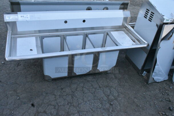BRAND NEW SCRATCH AND DENT! Steelton 522CS31014LR 54" 18-Gauge Stainless Steel Three Compartment Commercial Sink with 2 Drainboards - 10" x 14" x 12" Bowls. No Legs.  - Image 3 of 7