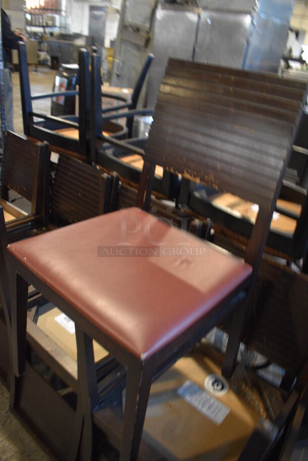 4 Wooden Dining Chairs w/ Brown/Red Seat Cushion. 18x18x35. 4 Times Your Bid! - Image 3 of 5