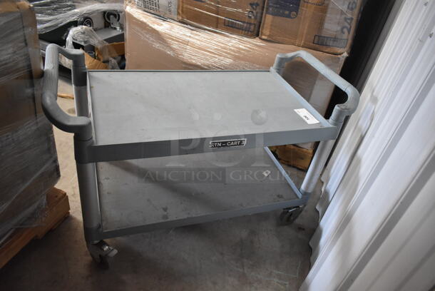 Gray Poly 2 Tier Cart on Commercial Casters.  - Image 1 of 2