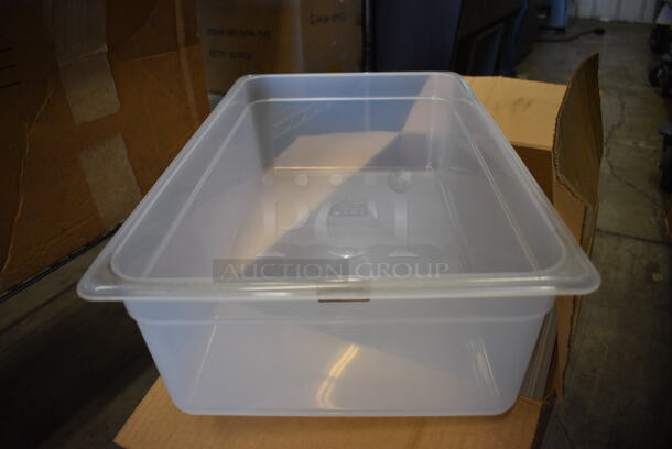 ALL ONE MONEY! Lot of 2 BRAND NEW IN BOX! Cambro Clear Poly Full Size Drop In Bins. 1/1x6