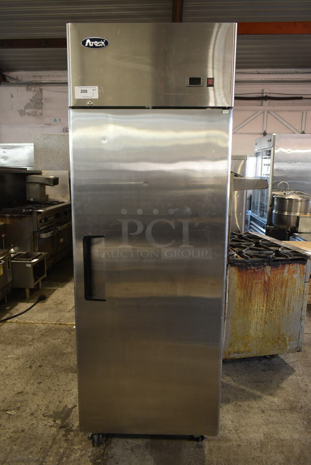 2014 Atosa MBF8004 Stainless Steel Commercial Single Door Reach In Cooler w/ Poly Coated Racks on Commercial Casters. 115 Volts, 1 Phase. Tested and Working! - Image 1 of 6