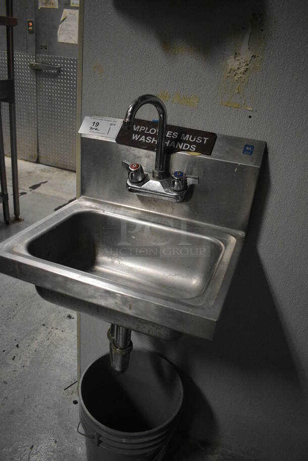 Stainless Steel Commercial Single Bay Wall Mount Sink w/ Faucet and Handles. 17x15.5x15. BUYER MUST REMOVE. (kitchen) - Image 3 of 4