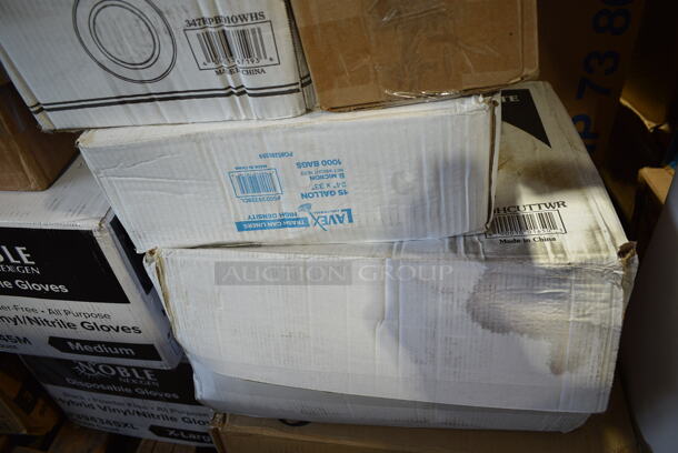 PALLET LOT of 40 BRAND NEW Boxes Including NP7380A Tork Dinner Napkins, Purell Body Fluid Spill Kit Refills, Avantco 178CARTRIDGE Automatic Door Swing Cartridge, 395TO961PF EcoChoice 9" x 6" x 3" No PFAS Added Natural Bagasse Blend Take-Out Container - 200/Case, 5002TPJPREM Lavex Premium 2-Pl 720' Universal Jumbo Toilet Paper Roll with 9" Diameter - 12/Case, 5014347M15 Lavex Li'l Herc 56 Gallon 1.5 Mil 43" x 47" Low Density Medium-Duty Black Can Liner / Trash Bag - 100/Case, 2 Box 612W65 Choice Insulated Foil Sandwich Wrap Sheets 14" x 16" - 1000/Case, 127RD12BULK Choice 12 oz. Customizable Microwavable Translucent Round Deli Container - 500/Case, Choice 1 oz Portion Cups,  Disposable Gloves, 980310404 Matfer Bourgeat 310404 10 1/4" Black Carbon Steel Round Tapered Oven Sheet / Pizza Pan, 50224338CL Lavex 15 Gallon 8 Micron 24" x 33" High Density Janitorial Can Liner / Trash Bag - 1000/Case, 2 Box 612605070 Choice Full Size Foil Steam Table Pan Deep 3 3/8" Depth - Full Size Deep - 50/Case, 127RD8BULK Choice 8 oz. Customizable Microwavable Translucent Round Deli Container - 500/Case, 544P566 Monin 2 Tier 375 mL Concentrated Flavor Rack, 130BKFSNSPH Visions Heavy Weight Black Wrapped Plastic Cutlery Pack with Napkin and Salt and Pepper Packets - 500/Case. 40 Times Your Bid! - Image 12 of 12