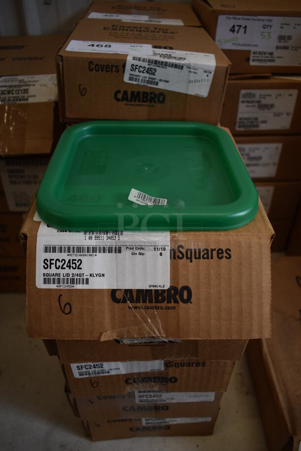 ALL ONE MONEY! Lot of 36 BRAND NEW IN BOX! Cambro Green Poly Lids. 7.5x7.5x0.5