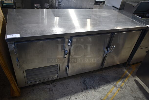 Stainless Steel Commercial 3 Door Undercounter Cooler. Tested and Powers On But Does Not Get Cold
