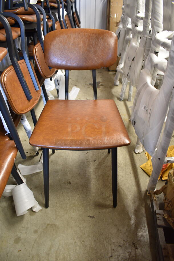 21 BRAND NEW SCRATCH AND DENT! Lancaster Table & Seating Mid-Century Black Chair with Cognac Vinyl Padded Seat and Backrest; 19 164CMCMCCCB Dining Height and 2 164MCMCGRST Bar Height. 21 Times Your Bid!  - Image 3 of 6