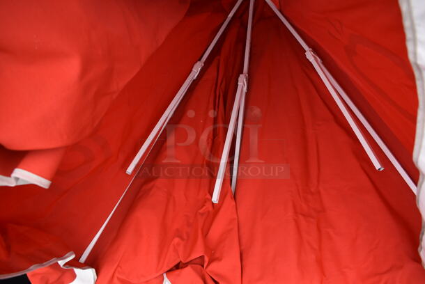 2 Red and White 8' Patio Umbrellas. 2 Times Your Bid! - Image 6 of 7