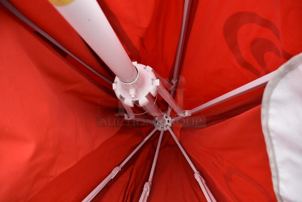 2 Red and White 8' Patio Umbrellas. 2 Times Your Bid! - Image 7 of 9