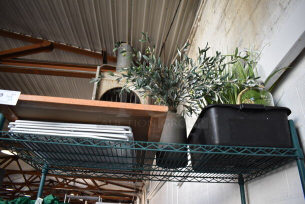 ALL ONE MONEY! Tier Lot of Various Items Including Fake Plants, Racks and Chalkboard - Image 3 of 9