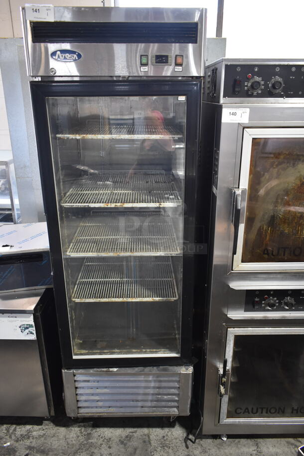 2015 Atosa MCF8705 Stainless Steel Commercial Single Door Reach In Cooler Merchandiser w/ Poly Coated Racks on Commercial Casters. 115 Volts, 1 Phase. Tested and Powers On But Does Not Get Cold - Image 1 of 6