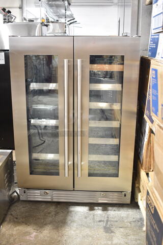 Stainless Steel 2 Door Mini Wine Chiller Merchandiser. Tested and Powers On But Does Not Get Cold
