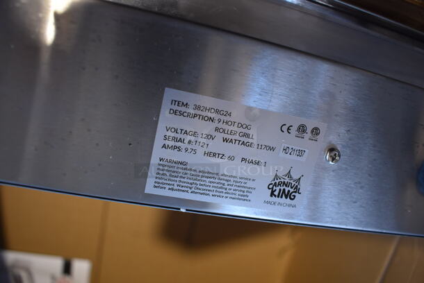 IN ORIGINAL BOX! Carnival King 382HDRG24 Stainless Steel Commercial Countertop Hot Dog Roller. 120 Volts, 1 Phase. 23x17x8. Tested and Heats Up But Rollers Do Not Turn - Image 6 of 7