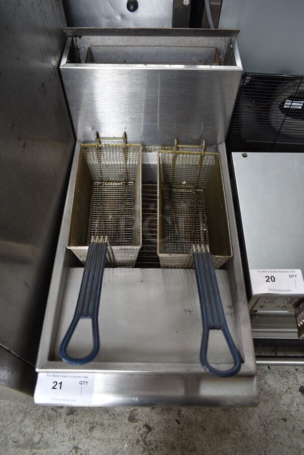 Imperial IFST-25 Stainless Steel Commercial Countertop Propane Gas Powered Deep Fat Fryer w/ 2 Metal Fry Baskets. 55,000 BTU.  - Image 4 of 8