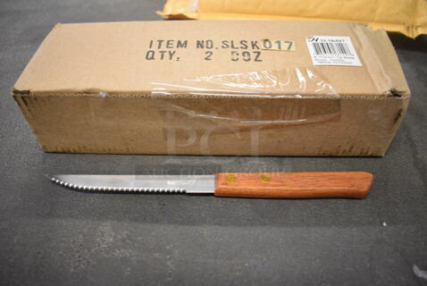 24 BRAND NEW! Thunder Group Stainless Steel Serrated Knives w/ Wooden Handle. 8". 24 Times Your Bid!