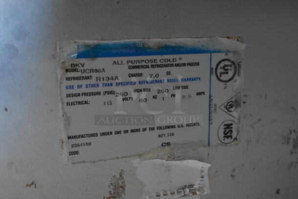 Beverage Air UCR60A Stainless Steel Commercial 2 Door Undercounter Cooler on Commercial Casters. 115 Volts, 1 Phase. Tested and Working! - Image 6 of 7