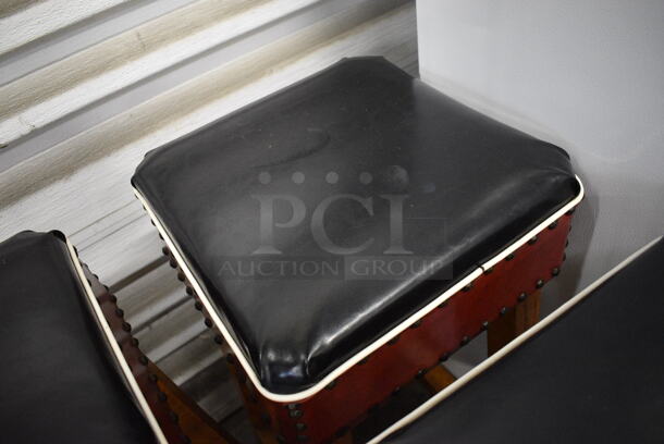 2 Wooden Stools w/ Black Seat Cushion. 15x15x32.5. 2 Times Your Bid! - Image 3 of 4