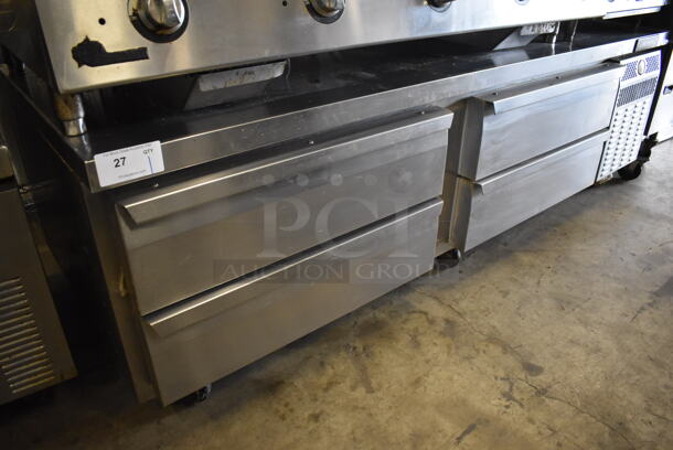 Continental Stainless Steel Commercial 4 Drawer Chef Base on Commercial Casters. 115 Volts, 1 Phase. 84x35x26.5. Tested and Working!