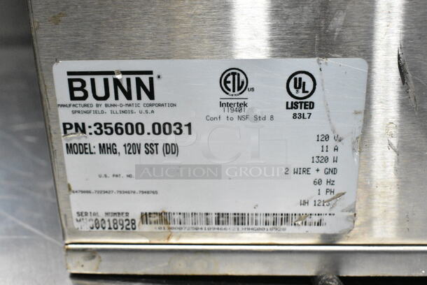 Bunn MHG Stainless Steel Commercial Countertop Coffee Bean Grinder w/ 2 Hoppers. 120 Volts, 1 Phase. Tested and Working! - Image 7 of 7