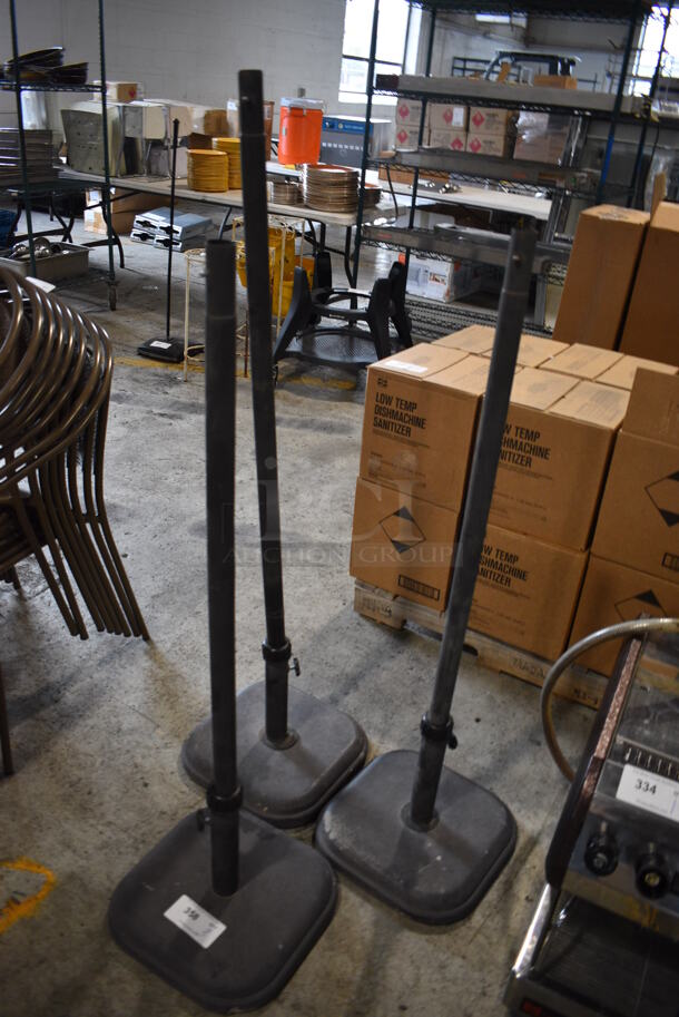 3 Black Floor Style Patio Umbrella Stands. 14x14x47, 14x14x54. 3 Times Your Bid! - Image 2 of 4