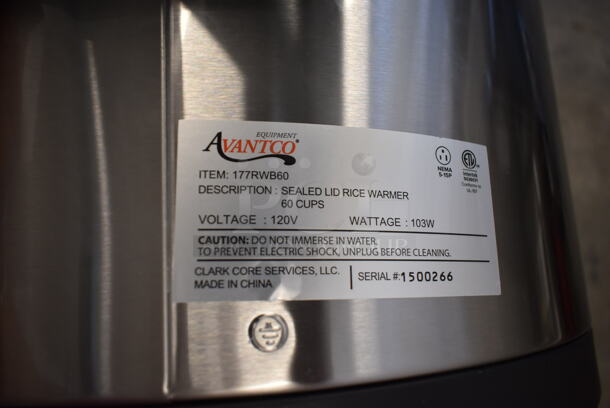 BRAND NEW SCRATCH AND DENT! Avantco 177RWB60 Stainless Steel Commercial Countertop 60 Cup Sealed Electric Rice Warmer. 120 Volts, 1 Phase. Tested and Working! - Image 5 of 5