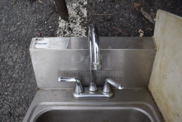 Stainless Steel Single Bay Wall Mount Sink w/ Side Splash Guard, Faucet and Handles. 17x17x24 - Image 3 of 5