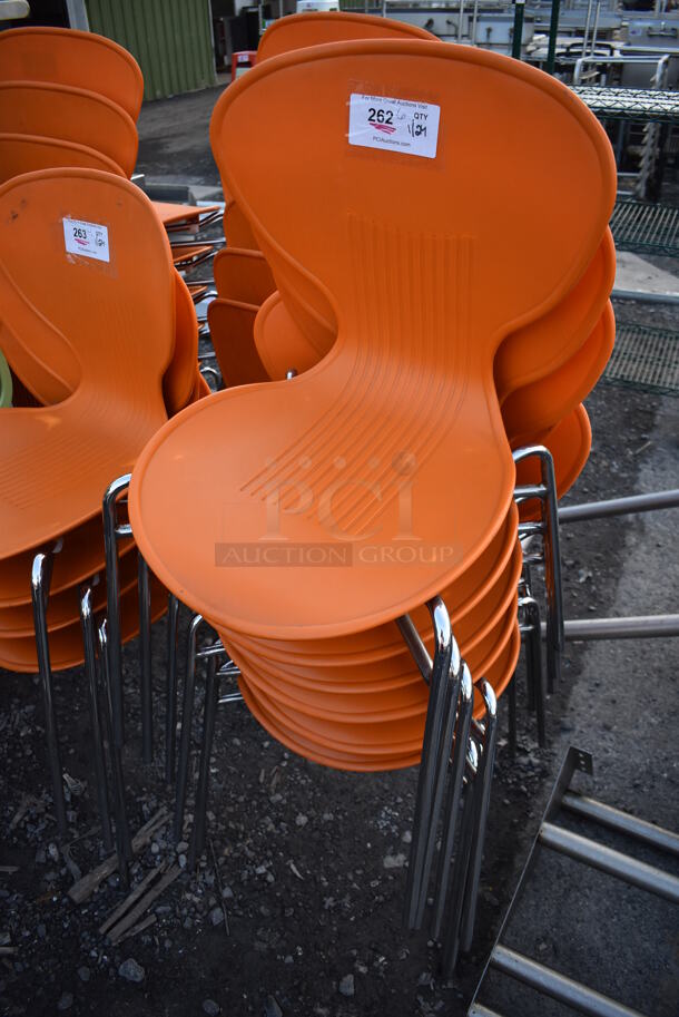 6 Dining Chairs w/ Orange Seat on Metal Legs. 20x20x32. 6 Times Your Bid! - Image 2 of 3