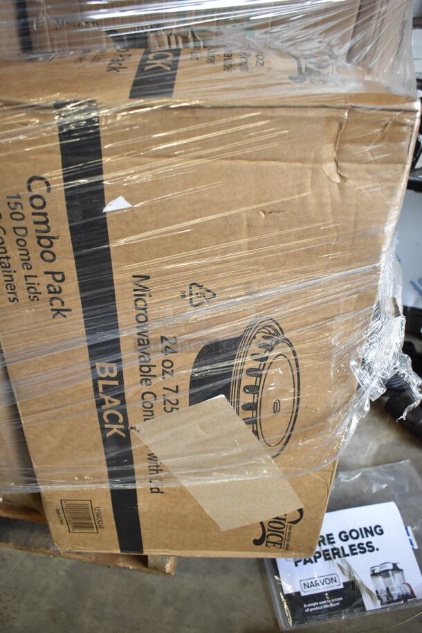PALLET LOT of 25 BRAND NEW Boxes Including Eagle Group HSR-24 Spec-Bar 24" Stainless Steel Single Tier Removable Hanging Speed Rail, CTR16BD Dart SafeSeal 16 oz. Plastic Tamper-Resistant, Tamper-Evident Bowl with Dome Lid - 240/Case, 3 Box 34930RTCB Lancaster Table & Seating 30" Laminated Round Table Top Reversible Cherry / Black, 12 oz Smooth Wall Hot Cups, 129MCR24B Choice 24 oz. Black Round Microwavable Heavy Weight Container with Lid 7 1/4" - 150/Case, 3M 3100 20" Aqua Burnishing Floor Pad - 5/Case. 25 Times Your Bid!  - Image 5 of 7