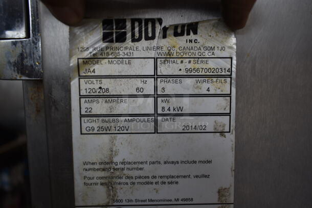 Doyon JA4 Stainless Steel Commercial  Oven w/ Lower Pan Rack on Commercial Casters. 120/208 Volts, 3 Phase.  - Image 6 of 6