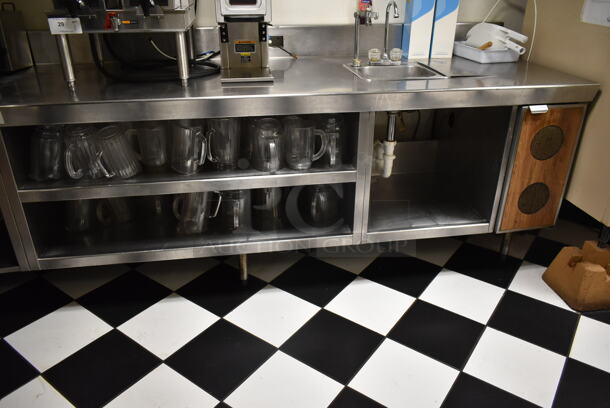 Stainless Steel Commercial Table w/ Sink Bay, Faucet, Handles, Back Splash and Under Shelf. Does Not Include Contents. BUYER MUST REMOVE. (ice room) - Image 3 of 9