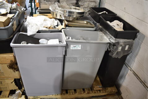 PALLET LOT of 10 BRAND NEW Items/Boxes Including Slim Jim Trash Cans, Winco Seasoning Shakers, WP-33 Stainless Steel Pitchers, Mandolin Slicer, Winco Flat Pastry Basting Brushes, Winco Round Stainless Lids, Kitchen Utensils Sets, Pestles, Poly Condiment Bottles, Sifter, . 10 Times Your Bid!