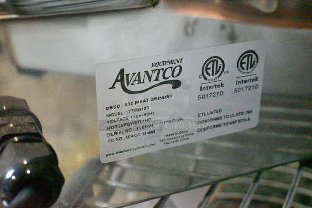 BRAND NEW SCRATCH AND DENT! Avantco 177MG12R MG12R #12 Meat Grinder with Reverse Setting. 110 Volts, 1 Phase. Tested and Working! - Image 5 of 8