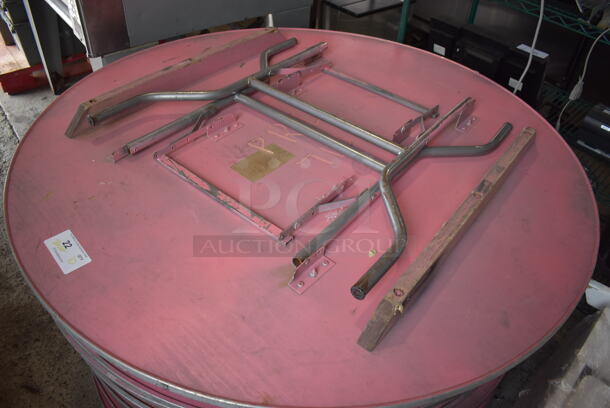 10 Wood Pattern Round Folding Tables w/ Metal Rim. 54x54x3. 10 Times Your Bid! - Image 4 of 4