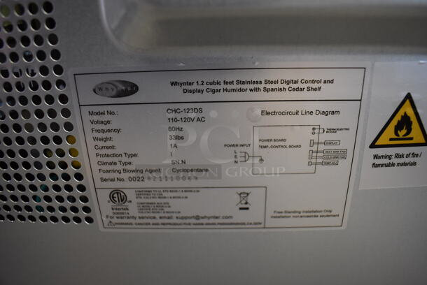 BRAND NEW SCRATCH AND DENT! Whynter CHC-123DS Stainless Steel Single Door Cigar Humidor Merchandiser. 110-120 Volts, 1 Phase. Tested and Working! - Image 6 of 7