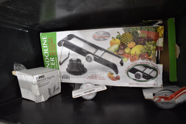 PALLET LOT of 10 BRAND NEW Items/Boxes Including Slim Jim Trash Cans, Winco Seasoning Shakers, WP-33 Stainless Steel Pitchers, Mandolin Slicer, Winco Flat Pastry Basting Brushes, Winco Round Stainless Lids, Kitchen Utensils Sets, Pestles, Poly Condiment Bottles, Sifter, . 10 Times Your Bid! - Image 10 of 12