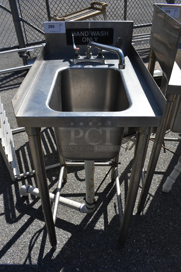 Stainless Steel Commercial Single Bay Sink w/ Faucet, Handles. 17x24x42.5 - Image 1 of 5