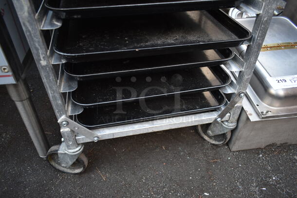 Metal Commercial Pan Transport Rack w/ 17 Black Trays on Commercial Casters. - Image 3 of 3