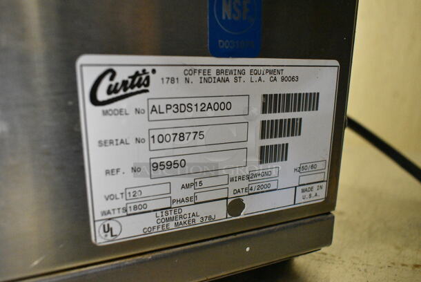 Curtis ALP3DS12A000 Stainless Steel Commercial Countertop Coffee Machine w/ Hot Water Dispenser and Metal Brew Basket. 120 Volts, 1 Phase. This Unit Was In Working Condition When the Restaurant Closed. (kitchen) - Image 4 of 4
