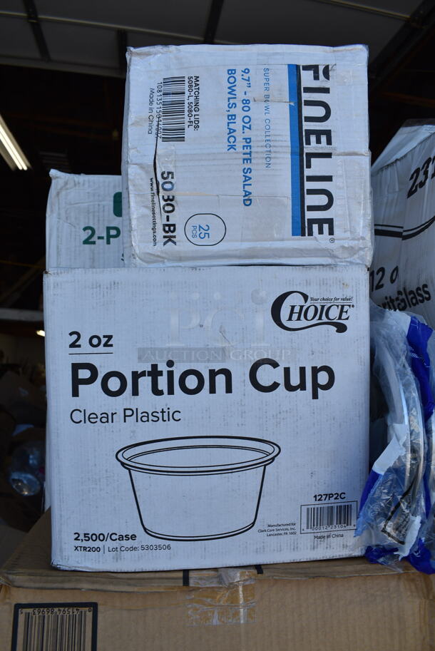 PALLET LOT of 45 BRAND NEW Boxes Including Tork 2461200 Tork Advanced T24 Individually Wrapped 2-Ply Standard 500 Sheet Toilet Paper Roll 4" x 3 3/4" - 80/Case, 2 Box Dart 95HT3R 9 1/2" x 9" x 3" White Foam Three-Compartment Square Take Out Container with Hinged Lid - 200/Case, 127P2C Choice Clear Plastic Souffle Cup / Portion Cup - 2 oz. - 2500/Case, 5080-BK Fineline 9.7" 80 oz Pete Salad Bowls, 5002DNAP Choice White 2-Ply Dinner Napkin 17" x 15" - 3000/Case, Flairware 12 oz Margarita Glasses, 394365L Noble Products Powder-Free Disposable Clear Vinyl Gloves for Foodservice - Large - 1000/Case, Dart ClearPac SafeSeal 12 oz. Tamper-Resistant, Tamper-Evident Hinged Container with Flat Lid - 200/Case, Bell Marque 00200 Napkins, Round Foil Board Lids, 347TCL10 Choice 10 oz. Clear Disposable Plastic Tumbler - 500/Case, 2 Box 128HD16COMBO ChoiceHD Microwavable Plastic Deli Container, Choice 5 oz Dessert Cups, 4 Box 130WSPOON Choice Medium Weight White Plastic Teaspoon - 1000/Case, 2 Box 129MCR16B Dart ClearPac SafeSeal 12 oz. Tamper-Resistant, Tamper-Evident Hinged Container with Flat Lid - 200/Case, 128HDLDBULK ChoiceHD Microwavable Translucent Plastic Deli Container Lid - 480/Case, 500MF883B1C Choice 8" x 8" 1-Compartment Microwaveable Black Mineral-Filled Plastic Hinged Take-Out Container - 150/Case, 50012RIPKRPE Choice 12 oz. Double Wall Ripple Kraft Paper Hot Cup - 500/Case, 795PTOKFT8 Choice Kraft Microwavable Folded Paper #8 Take-Out Container 6" x 4 3/4" x 2 1/2" - 300/Case, 500L1020B Choice Black Hot Paper Cup Travel Lid for 10-24 oz. Standard Cups and 8 oz. Squat Cups - 1000/Case. 45 Times Your Bid! - Image 4 of 12