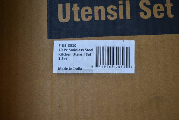6 BRAND NEW IN BOX! F-KS-S510 Stainless Steel Utensil Set; Kitchen Tool Holder, Measuring Bowl, Salt and Pepper Set, Whisk, 2 Way Grater, Ladle, Skimmer, Basting Spoon, Slot Turner. 6 Times Your Bid!  - Image 5 of 5