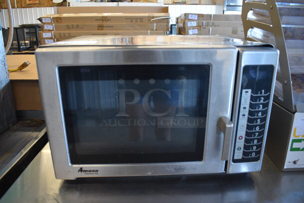 2012 Amana Model RFS12TS Stainless Steel Commercial Countertop Microwave Oven. 120 Volts, 1 Phase. 21.5x20x14