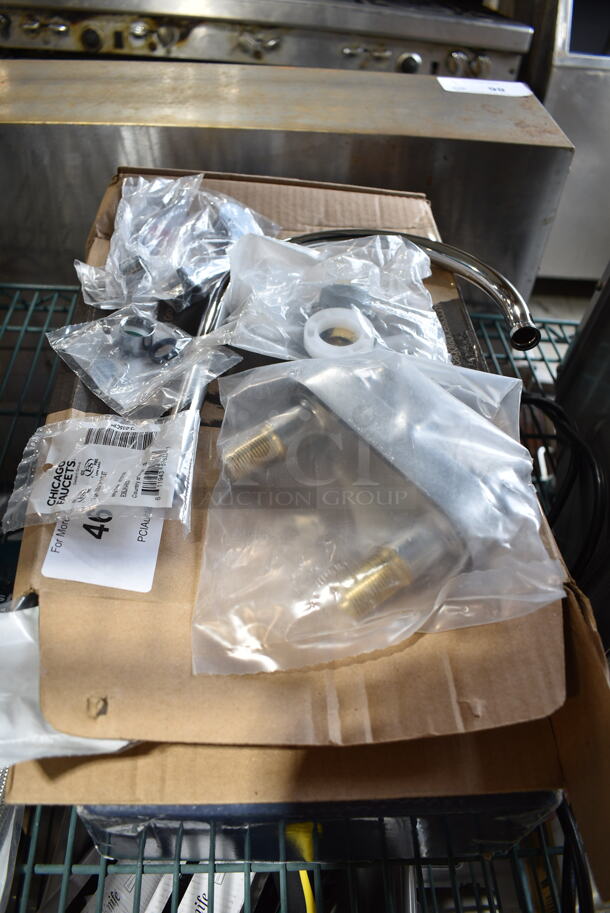 BRAND NEW SCRATCH AND DENT! Chicago 611943488192 895-317GN8AE35ABCP Deck-Mounted Faucet with 4" Centers and 8" Rigid / Swing Gooseneck Spout - Image 3 of 7