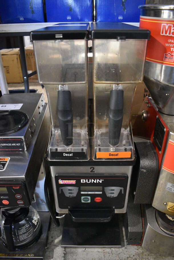2011 Bunn Model MHG Stainless Steel Commercial Countertop Coffee Bean Grinder w/ 2 Hoppers. 120 Volts, 1 Phase. 9x16.5x30. Tested and Powers On But Does Not Grind