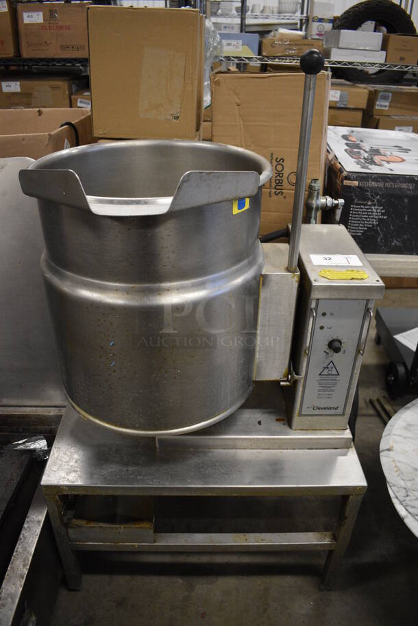 Cleveland KET-12-T Stainless Steel Commercial 12 Gallon Steam Tilting Kettle on Stand. 200-208/240 Volts. Appears To Be Manufactured in 2012. 28x24x52