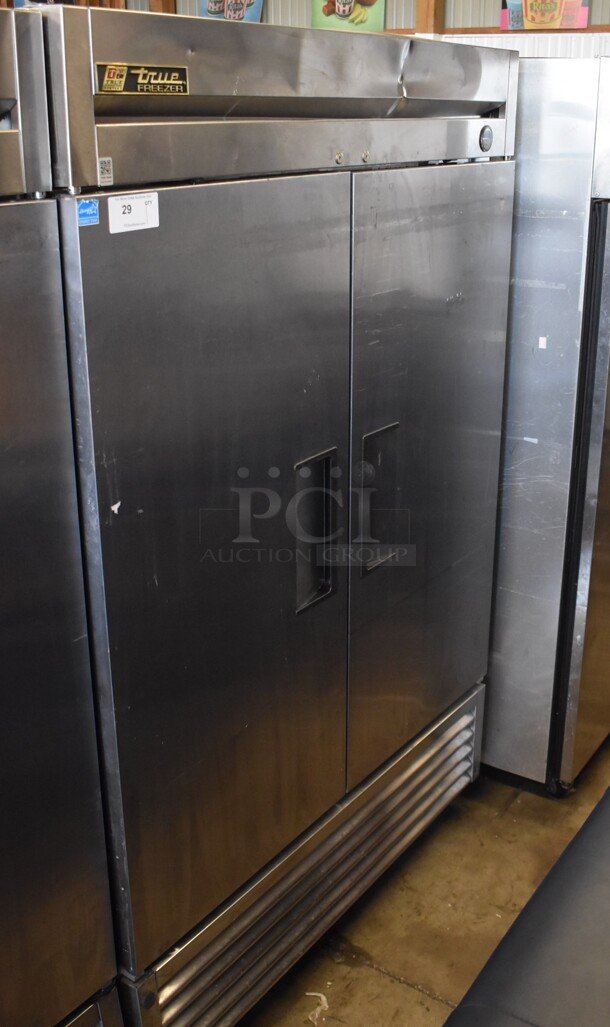 2016 True T-49F ENERGY STAR Stainless Steel Commercial 2 Door Reach In Freezer w/ Poly Coated Racks on Commercial Casters. 115 Volts, 1 Phase. Tested and Working!