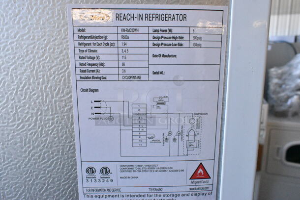 BRAND NEW SCRATCH AND DENT! KoolMore KM-RMD20WH 20 Cu. Ft. Commercial Reach in Refrigerator. 115 Volts, 1 Phase. Tested and Working! - Image 5 of 7